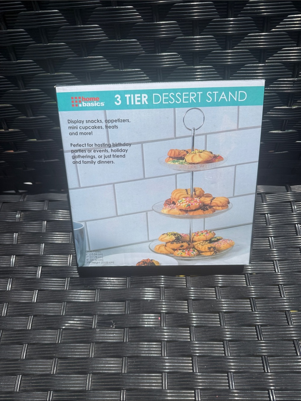 Home Basics Teal & Silver 3-Tier Dessert Stand Display